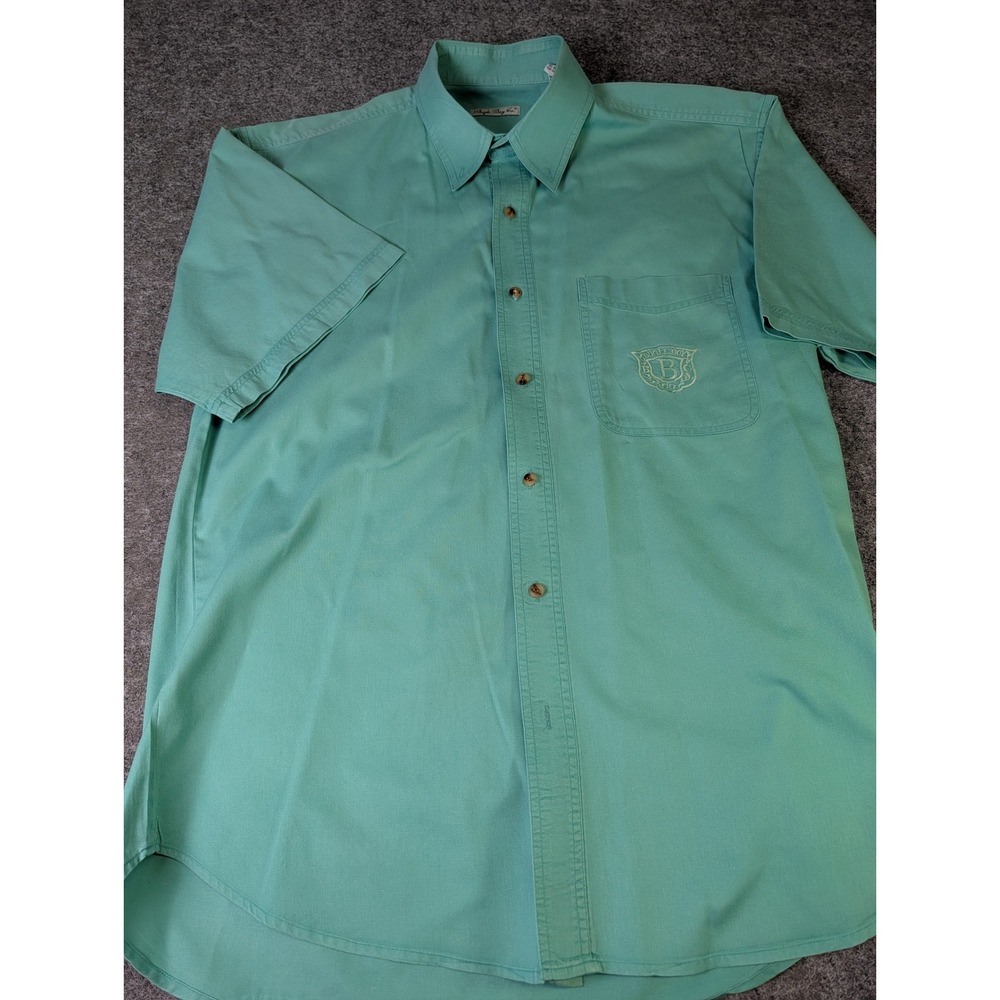 Bugle Boy Co Mens Seafoam Green Short Sleeve Button Down Cotton Shirt Large EUC